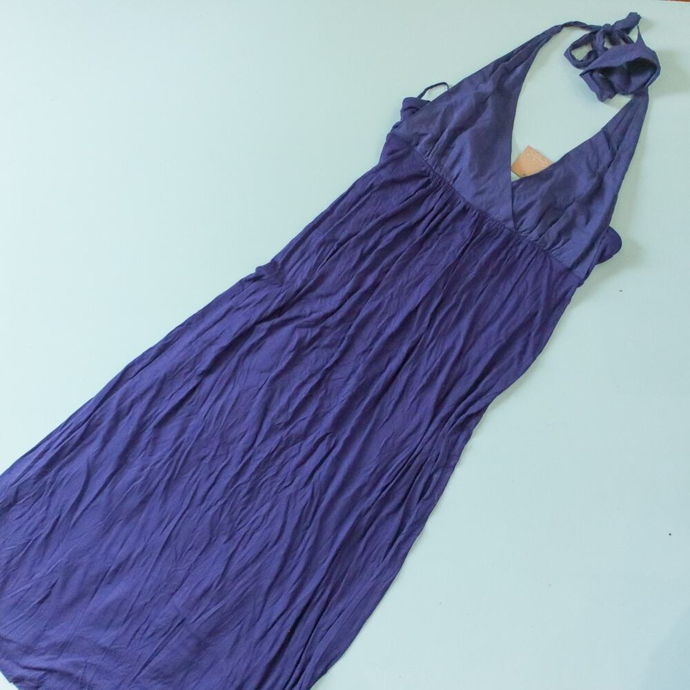 NEW Anthropologie x Deletta Indigo Halter Neck Stretch Fit Maxi Dress Size Large